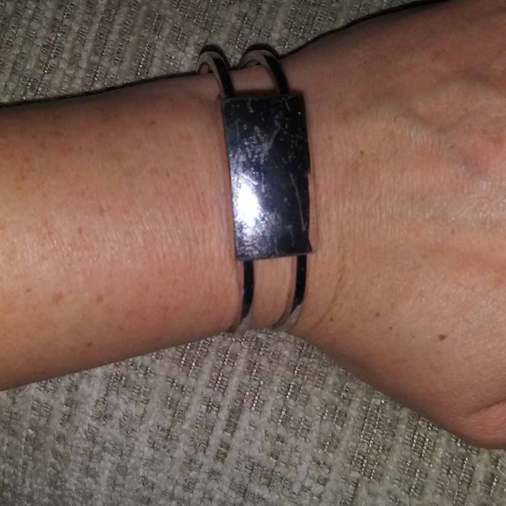 Silver Block Initial Clamp Bangle